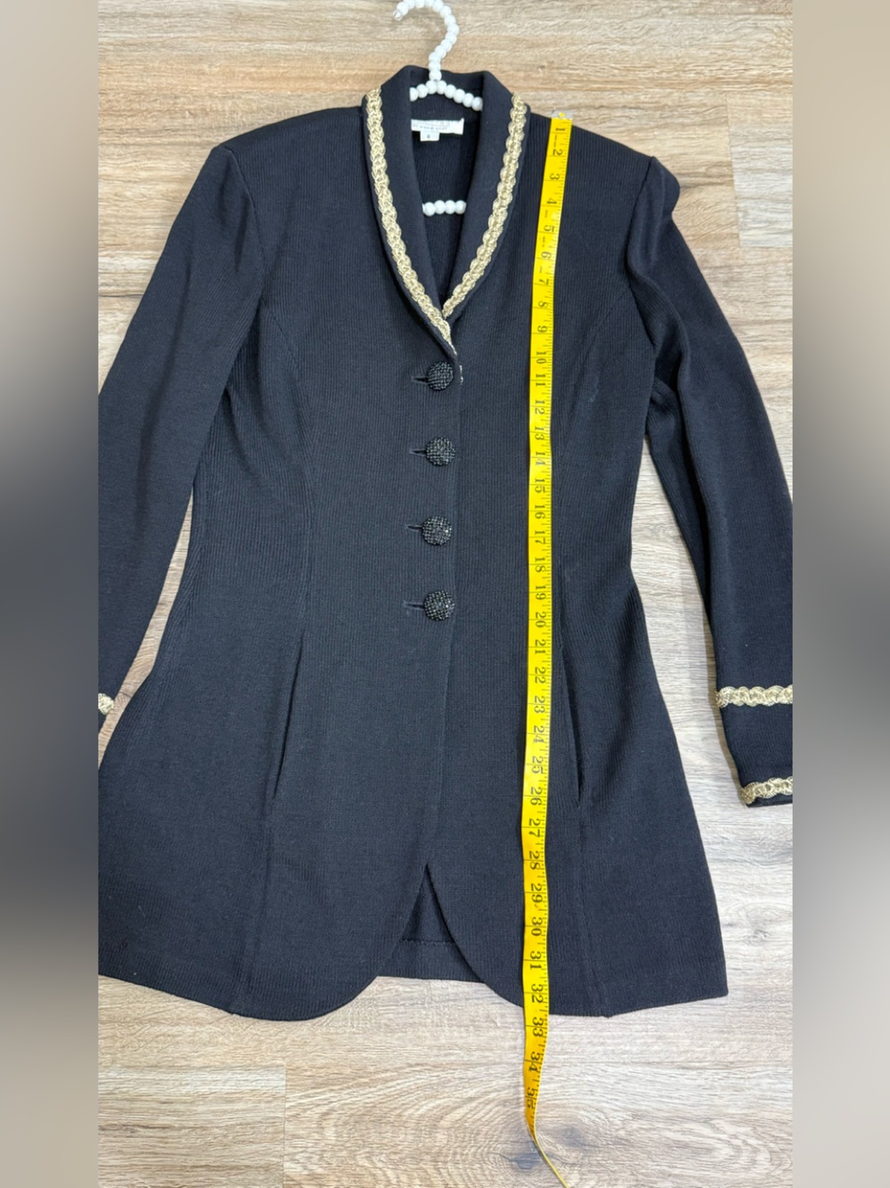 Vintage St John Evening Marie Gray Black Gold Long Knit Jacket Sz 6 Jeweled - Picture 7 of 10